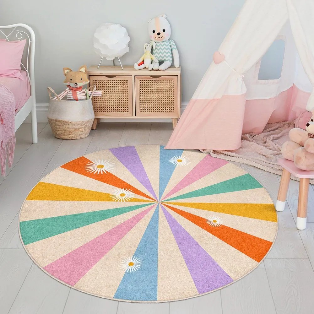 Prateľný detský koberec ø100 cm Rainbow Daisy – Mila Home