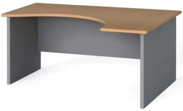 Rohový kancelársky pracovný stôl, zaoblený 160x120 cm, sivá / wenge, pravý