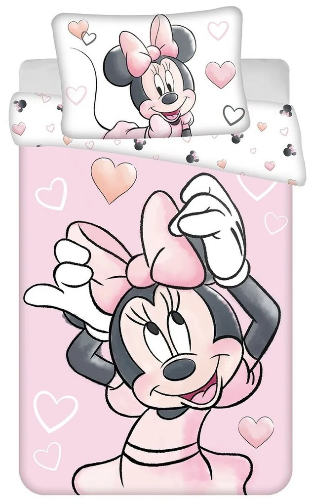 Jerry Fabrics Detské bavlnené obliečky do postieľky Minnie Blush Pink, 100 x 135 cm, 40 x 60 cm