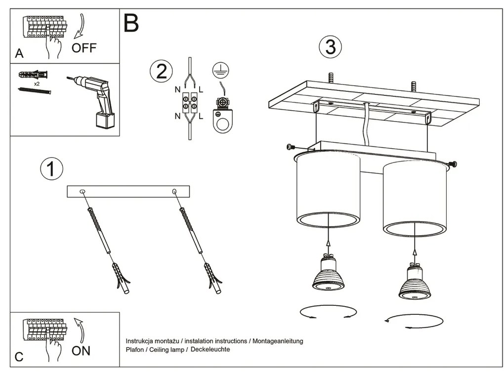 Stropné svietidlo Orbis, 2x čierne kovové tienidlo