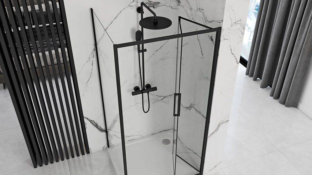 Štvorcový sprchovací kút REA RAPID FOLD 90x90 cm, čierny/transparent - bez vaničky