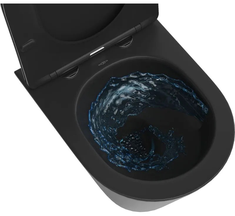 Mexen Rico, závesná WC misa 490x360x370 mm, Rimless Tornádo, čierna matná, 3372XX85T