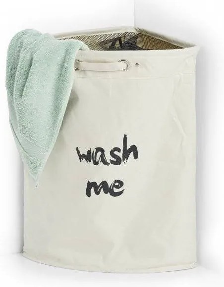 Zeller Present Textilný rohový kôš na špinavú bielizeň, uzatvárateľný, 50 l, krémový s nápisom WASH ME