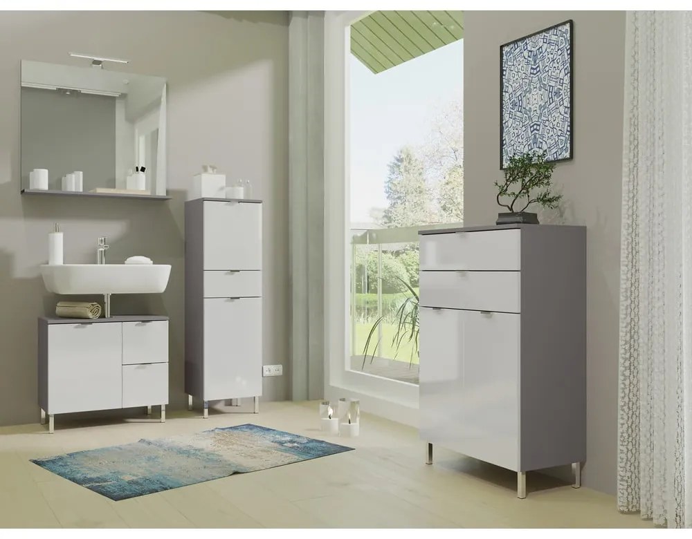 Bielo-sivá skrinka pod umývadlo Germania Mauresa, šírka 80 cm