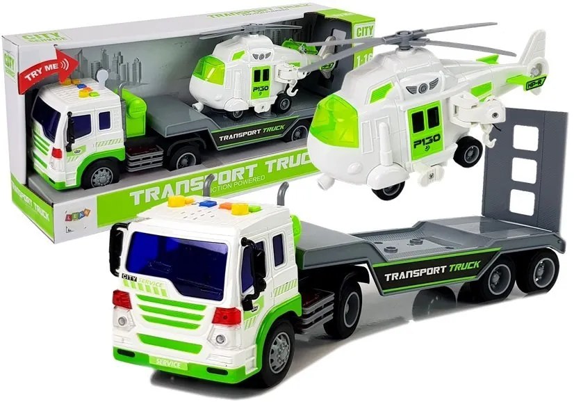 LEAN TOYS Transportér na batérie 1:16 s vrtuľníkom