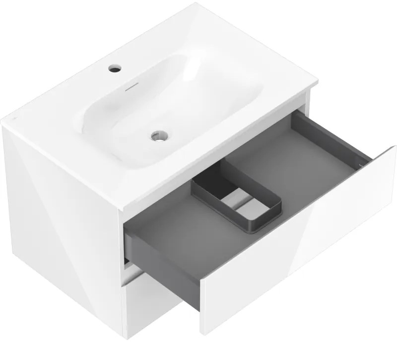 Mexen Orio, kúpeľňová skrinka 70 cm s umývadlom Vela, 2 zásuvky, biela lesklá, 91A10-07047-2-BFF00-W23M00