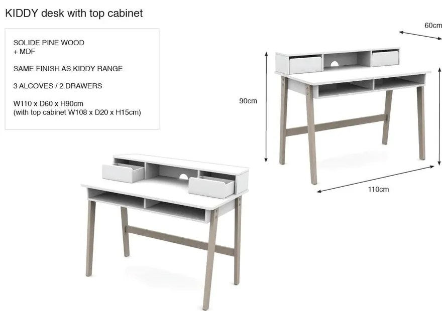 Biely detský písací stôl Vipack Kiddy