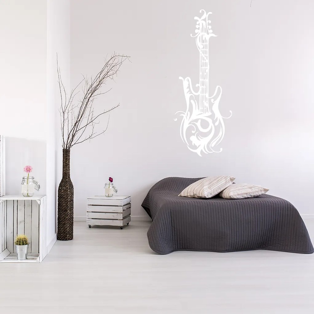 Veselá Stena Samolepka Dizajnová gitara Farba: šedá, Veľkosť: 60 x 22 cm