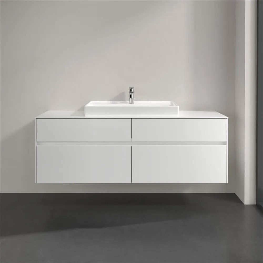 VILLEROY &amp; BOCH Collaro závesná skrinka pod umývadlo na dosku (umývadlo v strede), 4 zásuvky, 1600 x 500 x 548 mm, Glossy White, C02800DH