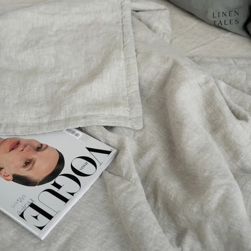 Ľanový prešívaný pléd v prírodnej farbe 220x230 cm Melange – Linen Tales