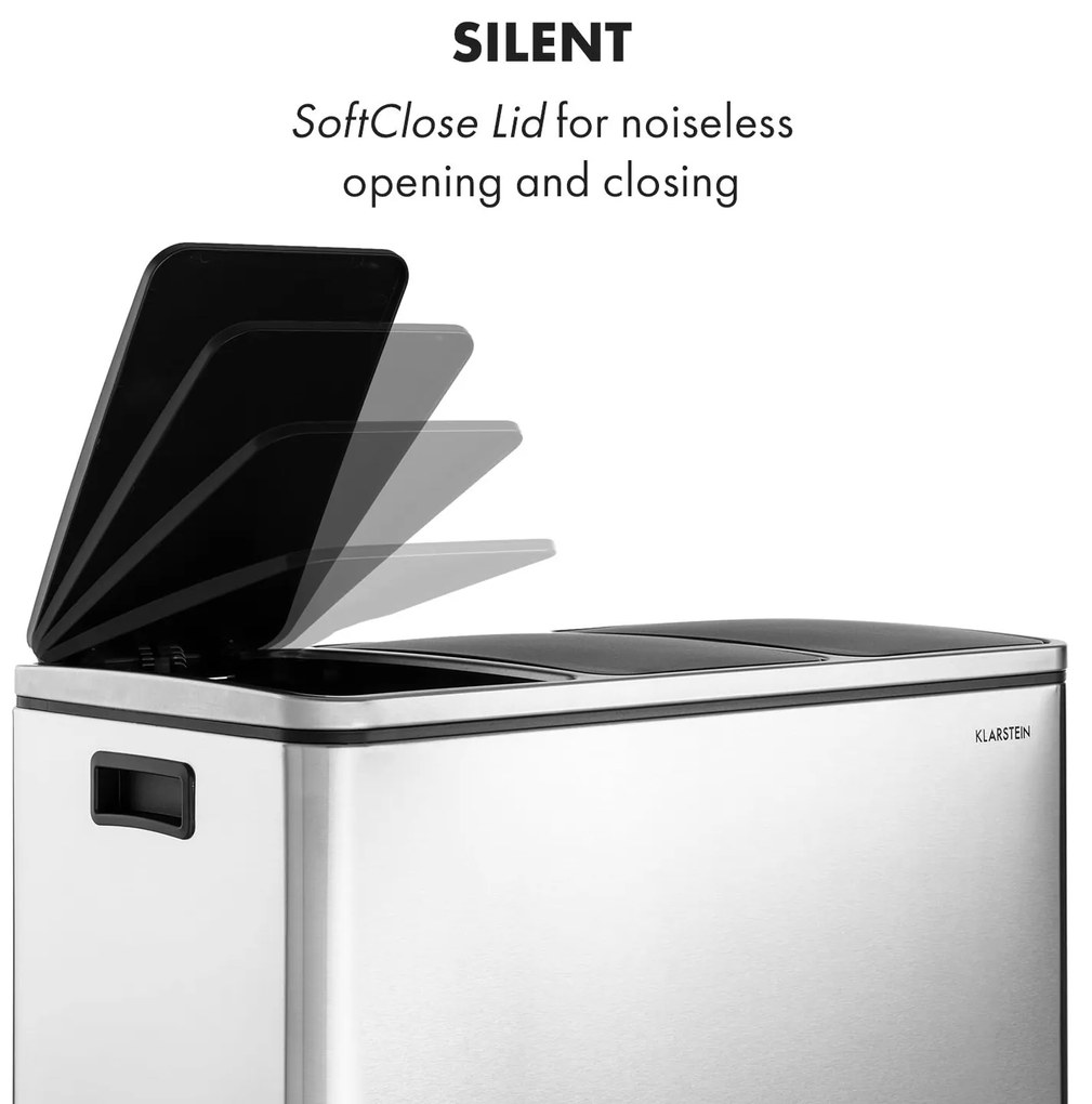 Klarstein Grandmaster Trash, pedálový odpadkový kôš, 54 l/3 x 18 l, tichý, PP, ušľachtilá oceľ