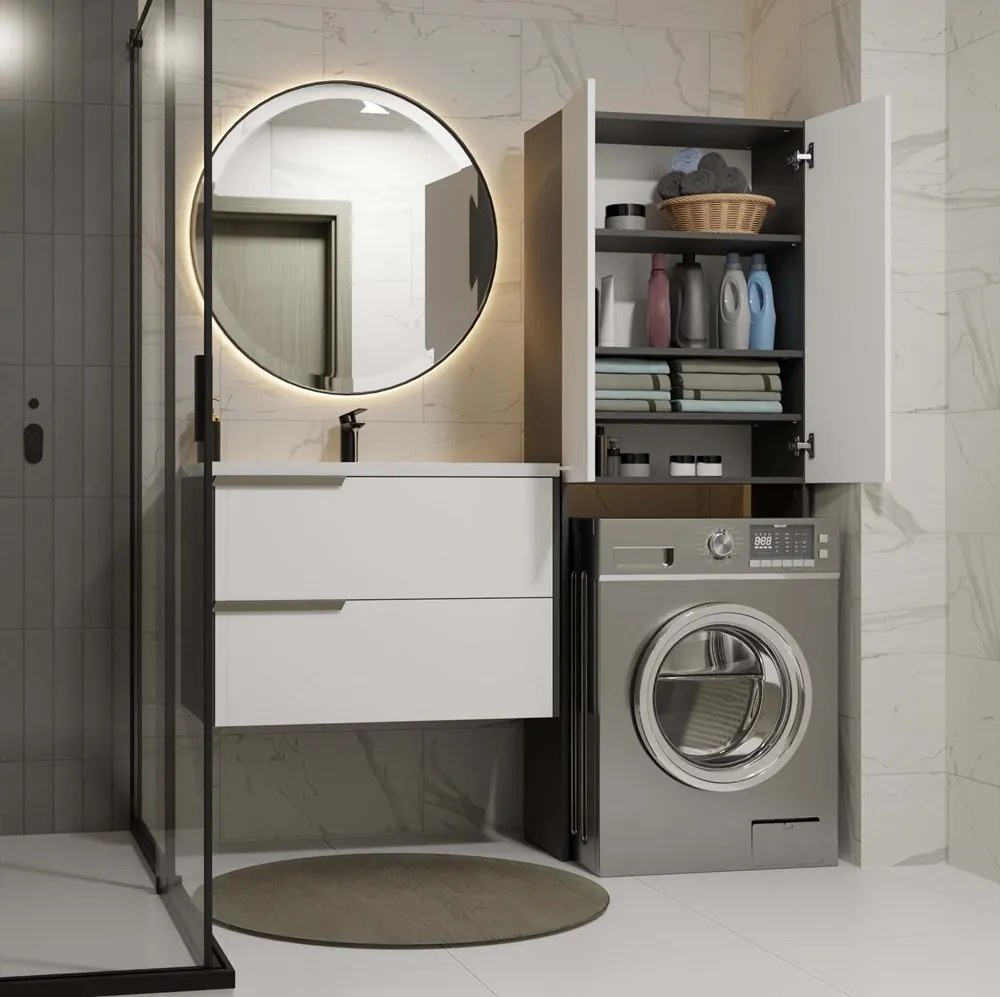 Kúpeľňová skrinka nad práčku POLA DD biela/antracitová