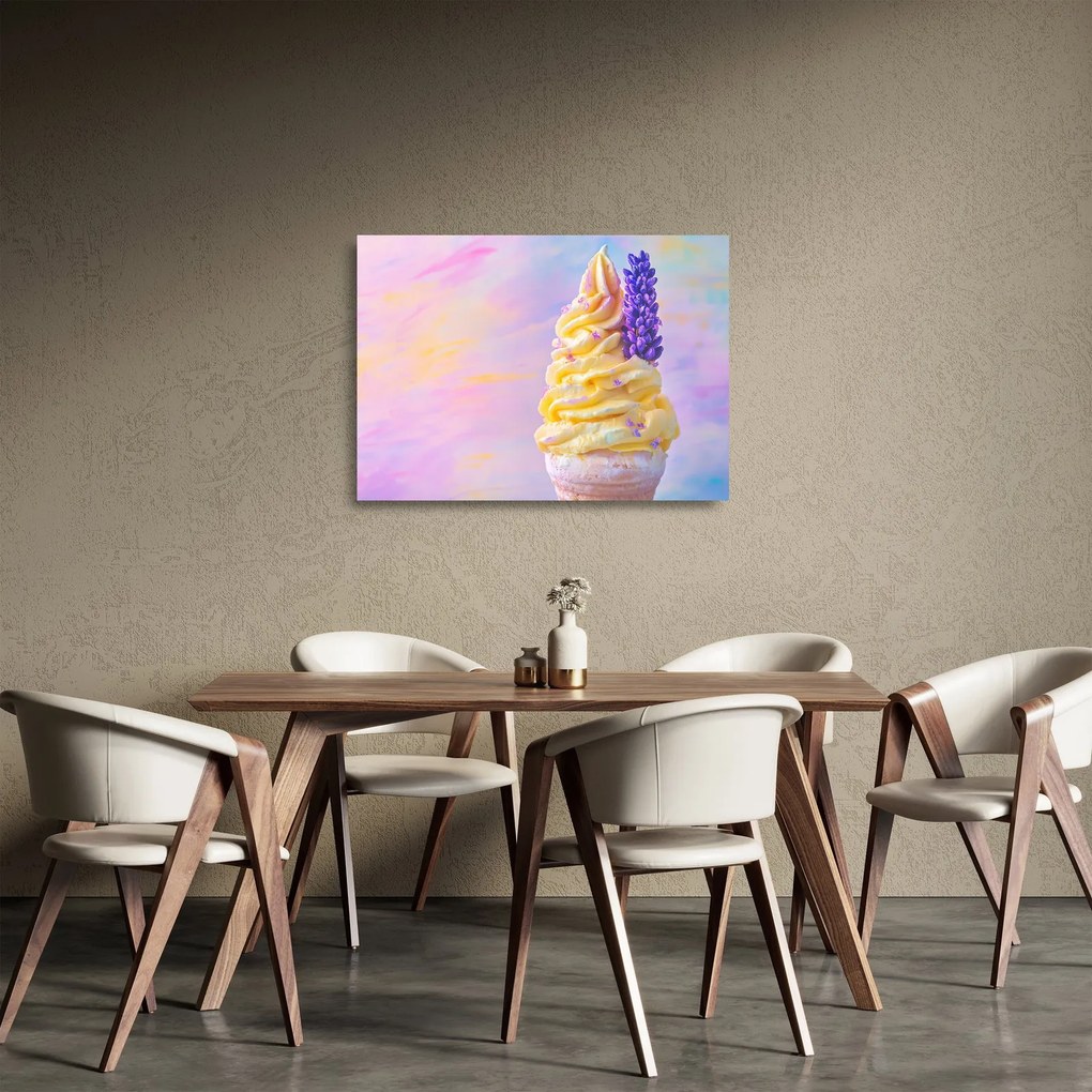 Sklenený obraz - Zmrzlina s levanduľou (70x50 cm)