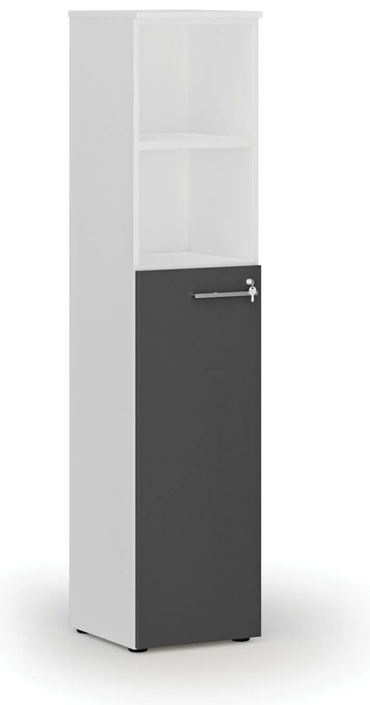 Kombinovaná kancelárska skriňa PRIMO WHITE, dvere na 3 poschodia, 400 x 420 x 1781 mm, biela/grafit