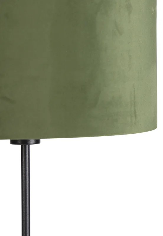 Stojaca lampa čierna s tienidlom zo zamatu zelená so zlatom 35 cm - Parte