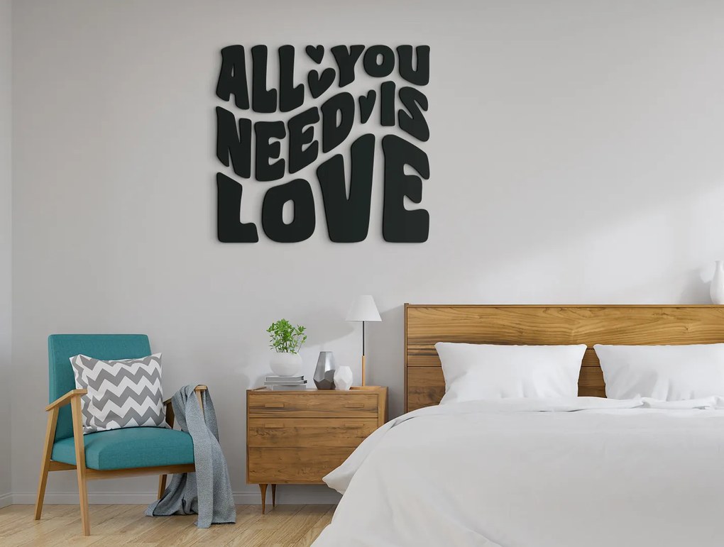 drevko Drevený citát All you need is love Rozmer obrazu: 56 x 60 cm, Farba dekorácie: Čierna