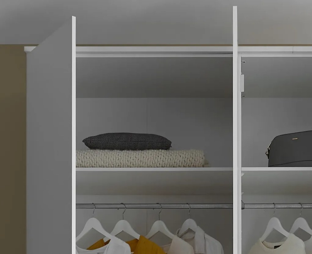 Šatníková skriňa so zrkadlom Kevo, 225 cm, biela