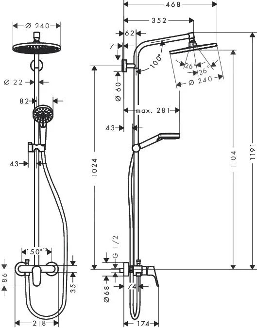 Hansgrohe Crometta S, Showerpipe 240 1jet s pákovou batériou, chróm, HAN-27269000