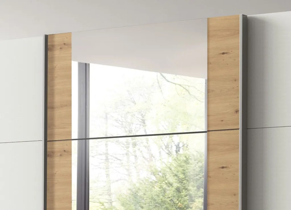 Šatníková skriňa Bern, šírka 313 cm/výška 208 cm, biela/dub artisan