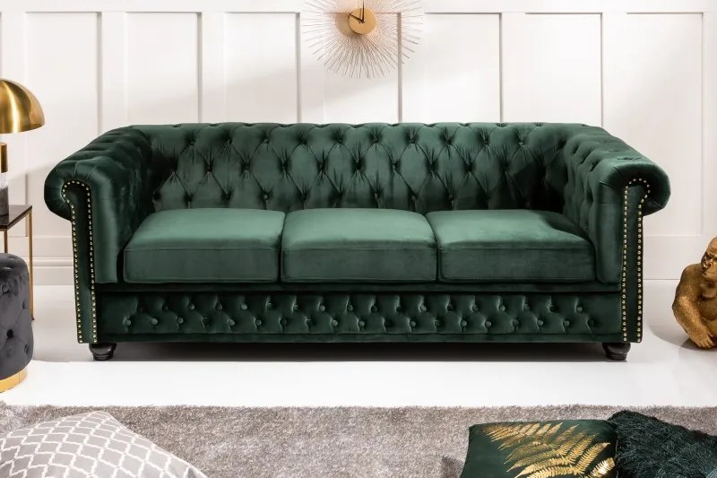 Pohovka Chesterfield zamat zelená