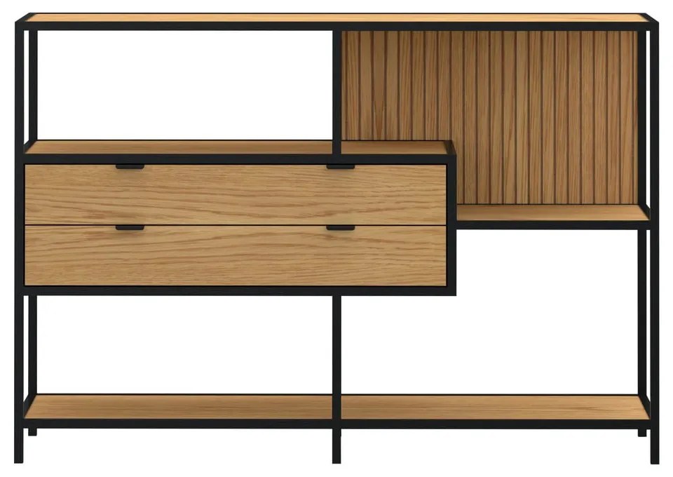 Knižnica v čiernej a prírodnej farbe v dekore duba 114x78x35 cm Seaford – Actona