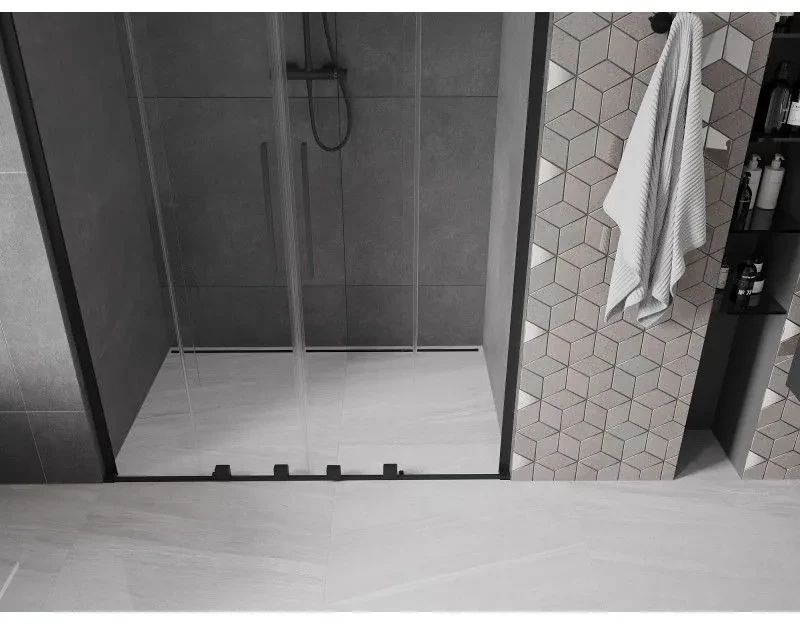 Mexen Velar L Duo, posuvné sprchové dvere do otvoru 160 cm, 8mm číre sklo, čierna matná, 871-160-003-02-70