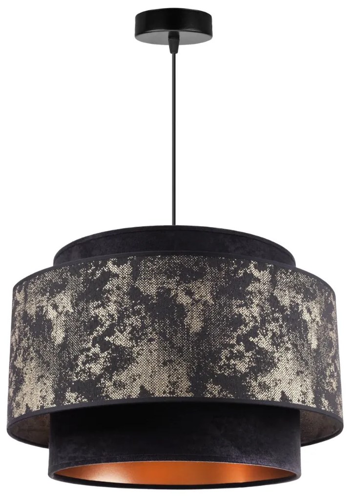 Závesné svietidlo Werona duo 2, 1x čierne/zlaté textilné tienidlo so vzorom, g
