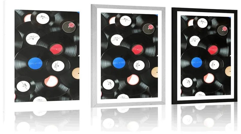 Plagát s paspartou retro platne - 40x60 silver