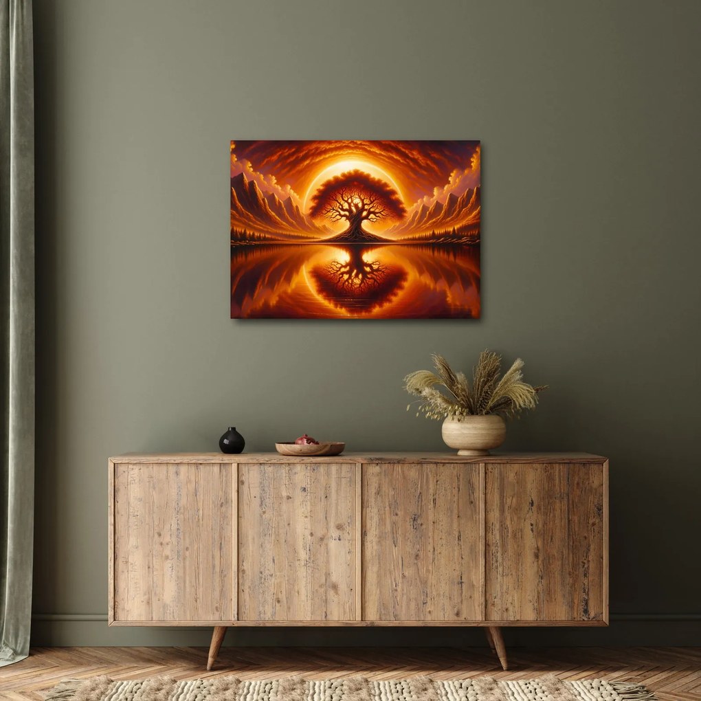 Obraz – Strom v krvavom slnku (70x50 cm)