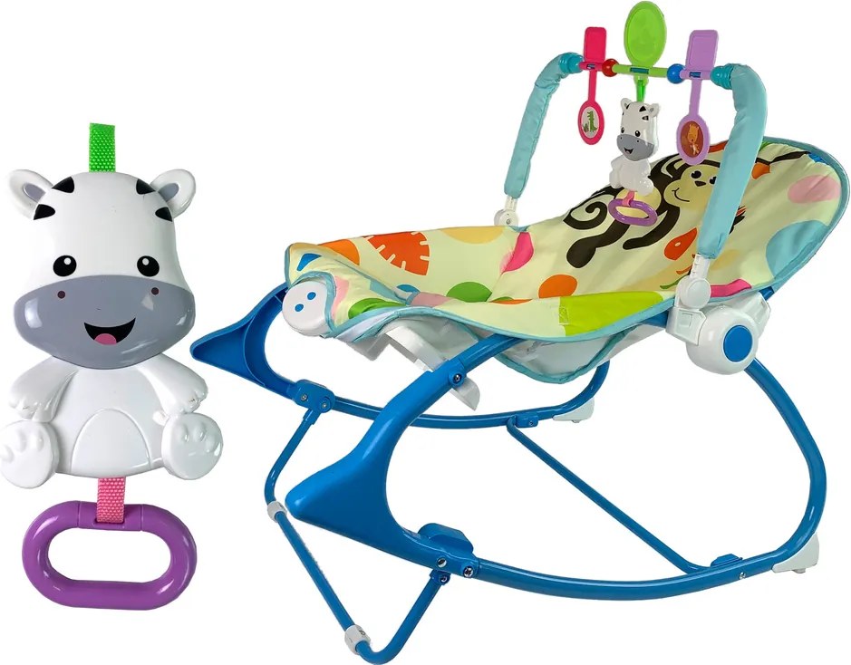 LEAN Toys Hojdacie kreslo 2v1 Modrá Zebra Zvuky Vibrácie
