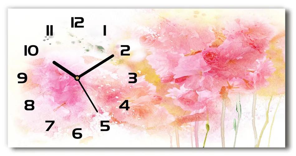 Vodorovné Moderné sklenené hodiny na stenu Kvety pl_zsp_60x30_f_58101440