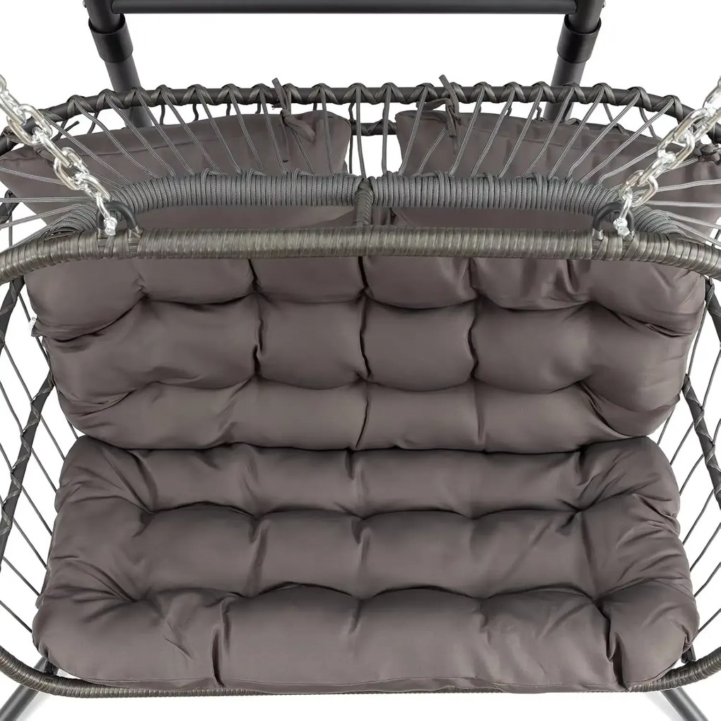 Závesné hojdacie dvojkreslo CUBA  sivé - sivé vankúše