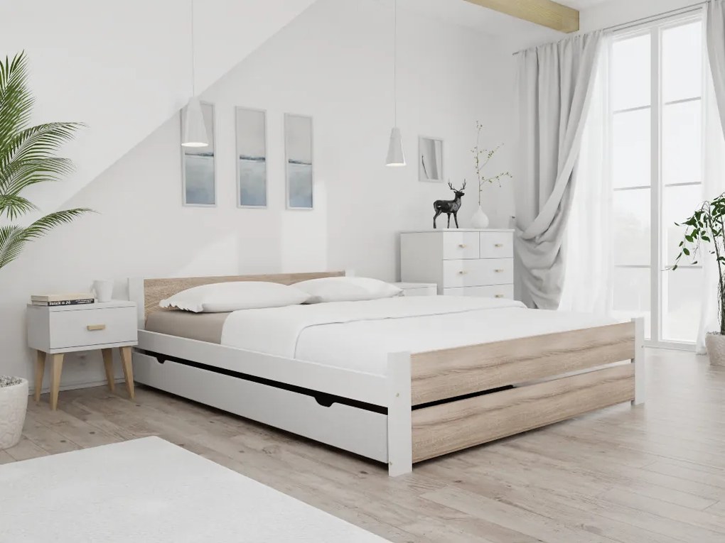 Posteľ IKAROS DOUBLE 120 x 200 cm, biela/dub sonoma Rošt: S lamelovým roštom, Matrac: Matrac COCO MAXI 20 cm