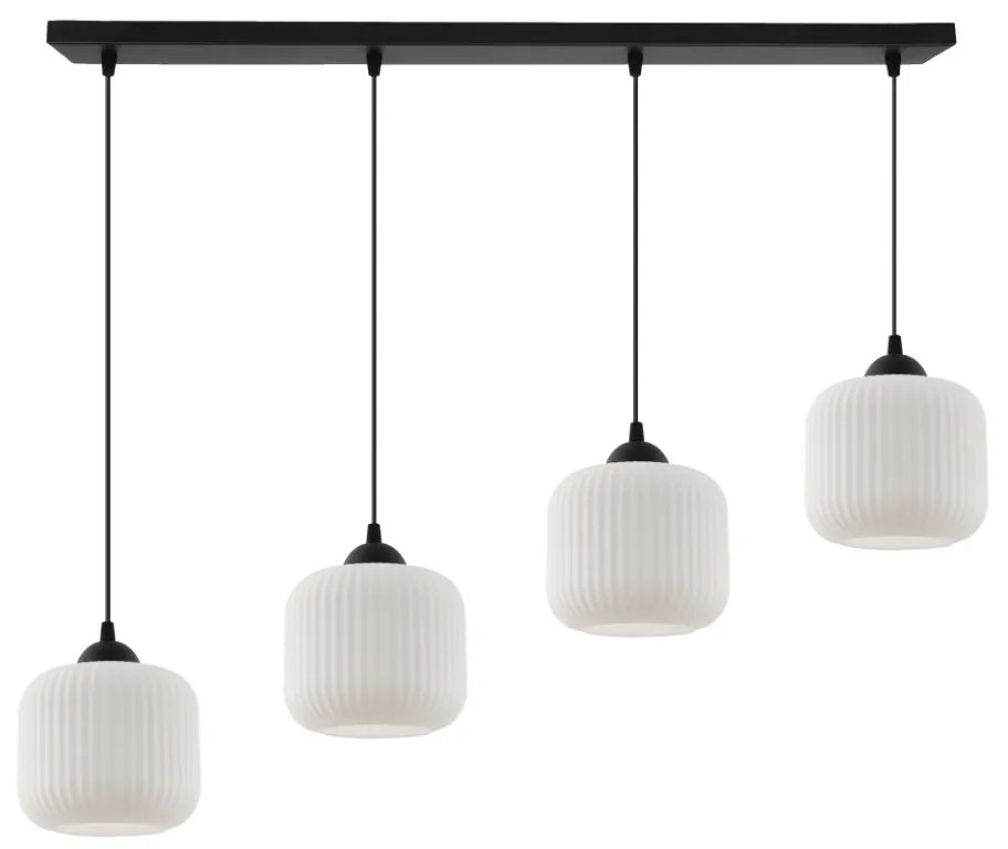 Závesné svietidlo Riffle, 4x biele sklenené tienidlo, b