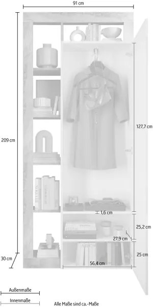 Šatníková skriňa LENOR 91x209 cm biela/šedá betónový dekor