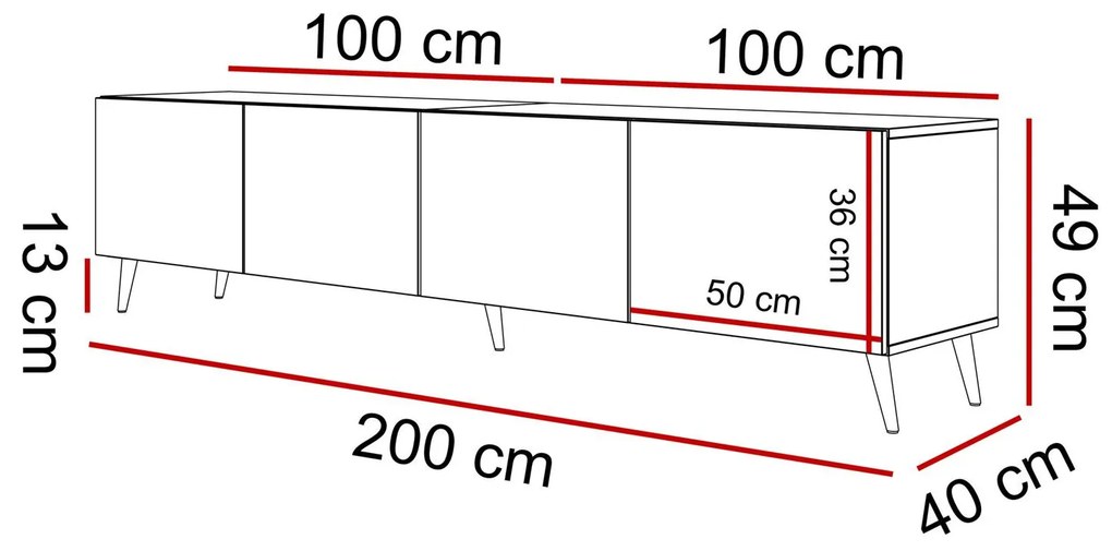 TV skrinka DOROTHY kašmír na nožičkách 200cm kašmír