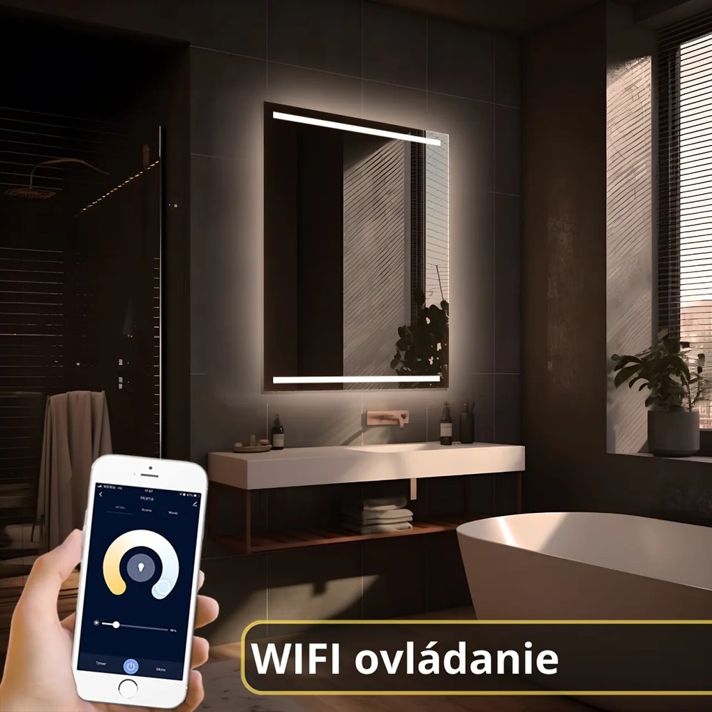 LED zrkadlo Latitudine 60x90cm teplá biela - wifi aplikácia