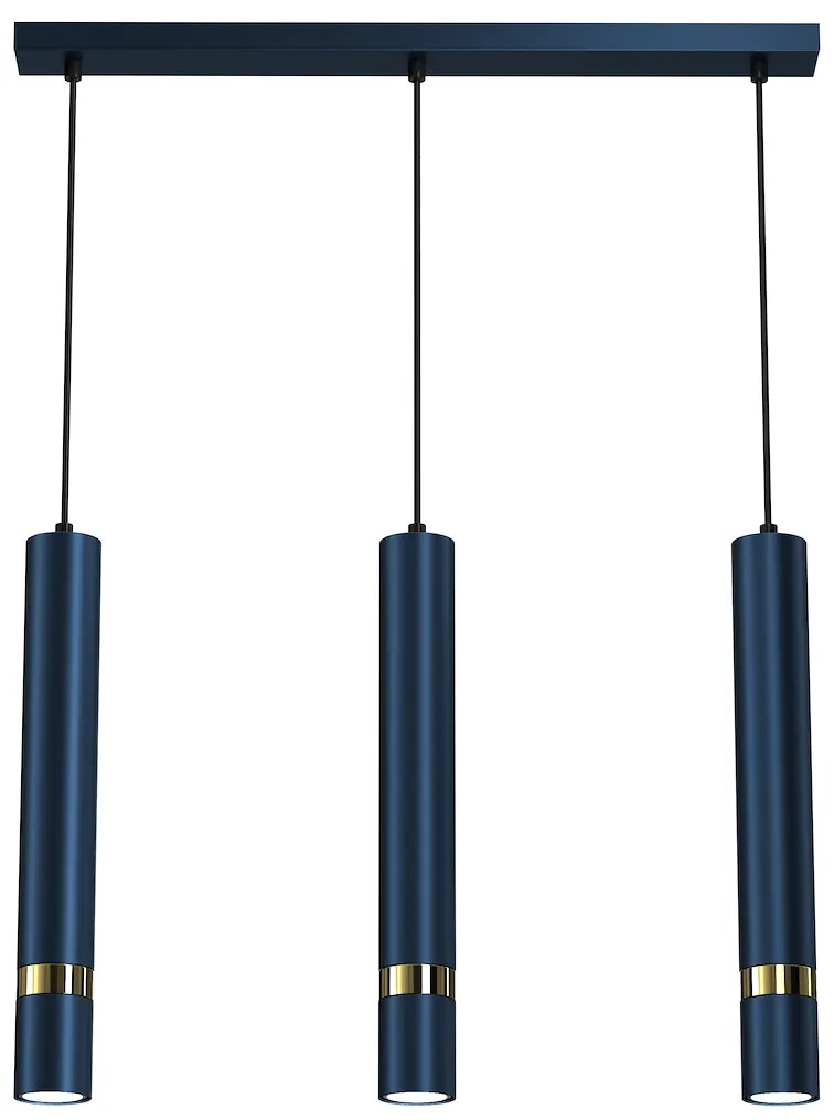 Závesné svietidlo Joker, 3x zlaté/tmavomodré kovové tienidlo, db