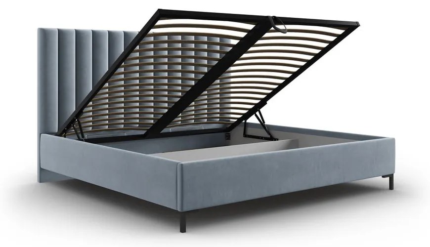 Svetlomodrá čalúnená dvojlôžková posteľ s úložným priestorom s roštom 160x200 cm Casey – Mazzini Beds