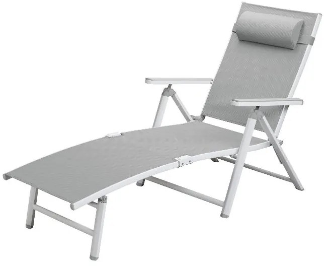 Livarno home Hliníkové ležadlo Houston s opierkami rúk, biele/bledosivé (100385886)