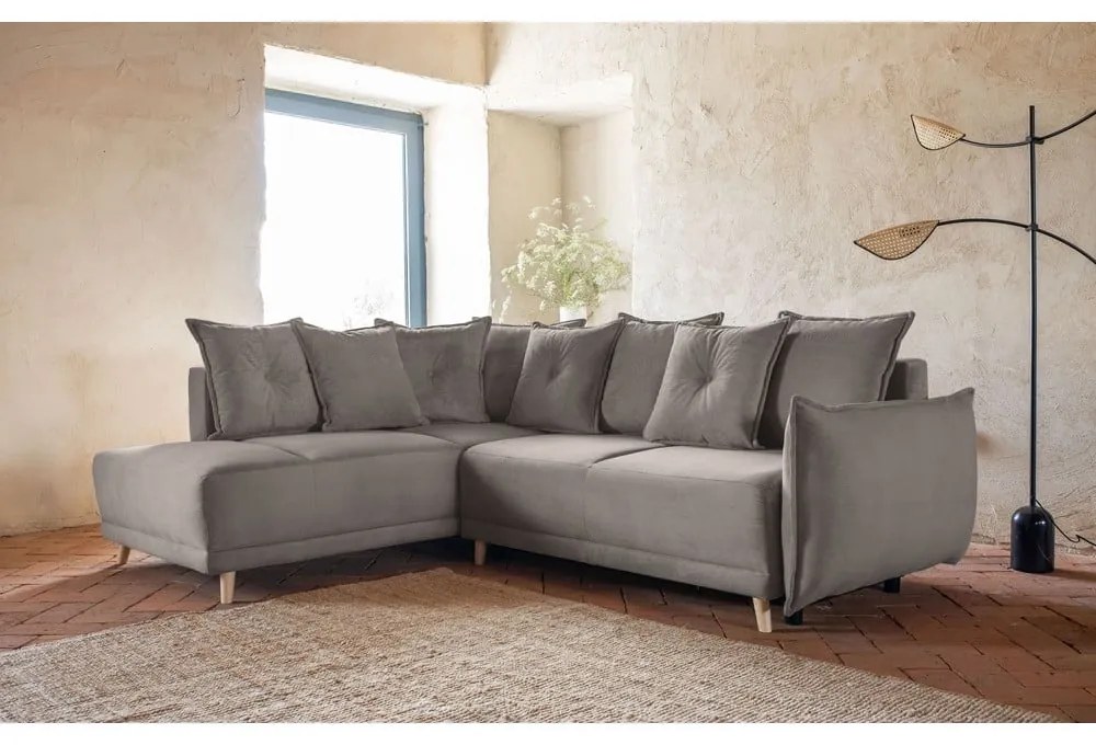 Svetlohnedá menčestrová rozkladacia rohová pohovka (ľavý roh) Lazy Lukka – Miuform