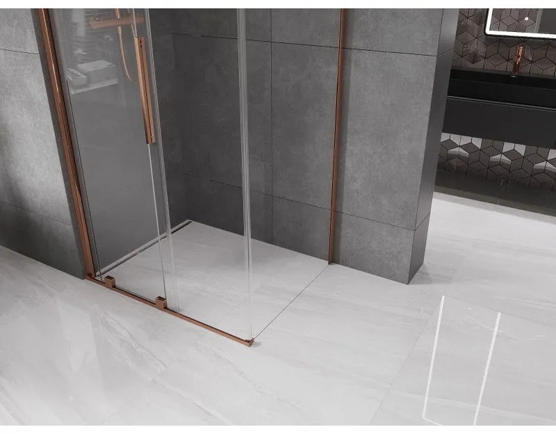 Mexen Velar, sprchový kút s posuvnými dverami 100(dvere) x 70(stena) cm, 8mm číre sklo, ružové zlato, 871-100-070-01-60