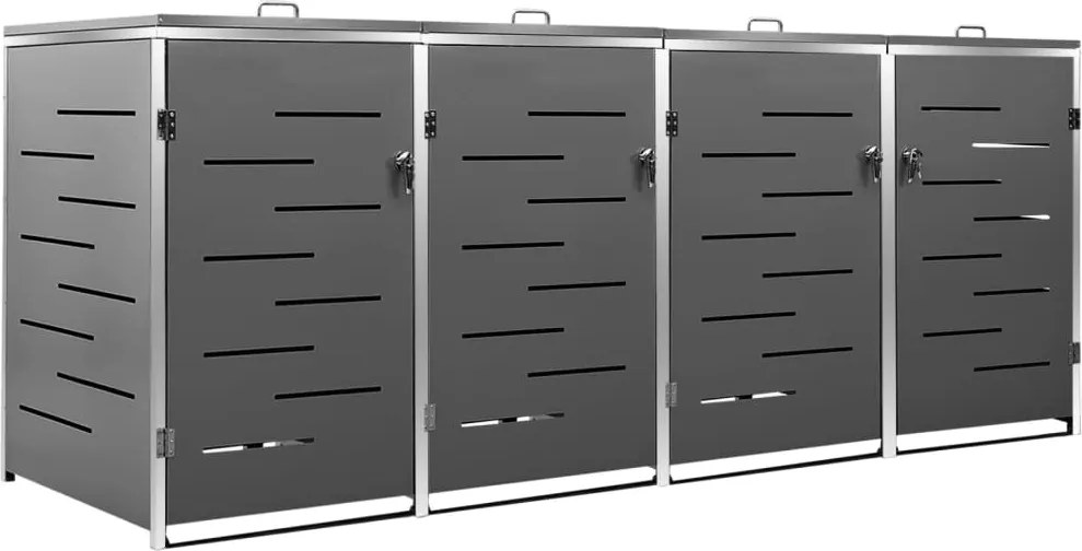 vidaXL Ohrada na 4 odpadkové koše 276,5x77,5x112,5 cm nerezová oceľ