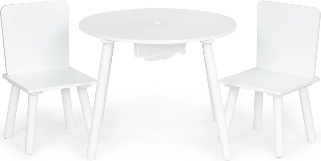 ECOTOYS detský stolík + 2 stoličky, biely skandinávsky set so sieťovým úložiskom