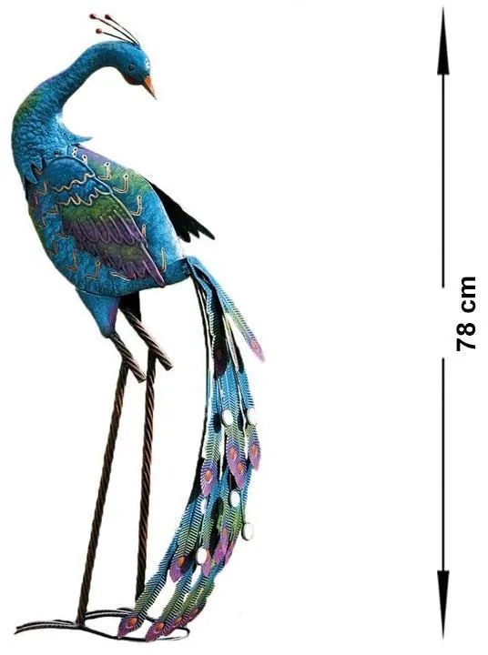 Záhradná kovová figúrka Peafowl, 78 cm, modrá