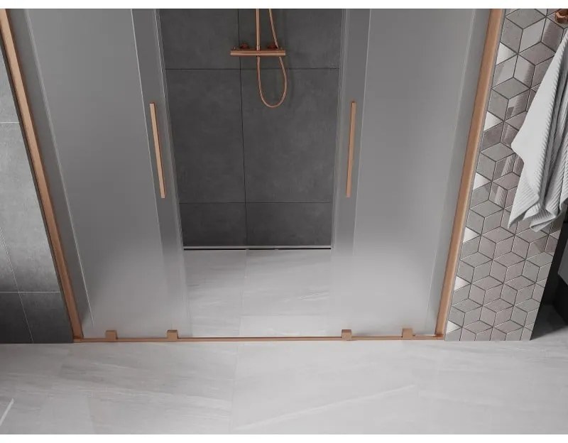 Mexen Velar Duo, posuvné sprchové dvere do otvoru 200 cm, 8mm sklo námraza, medená matná, 871-200-000-32-65