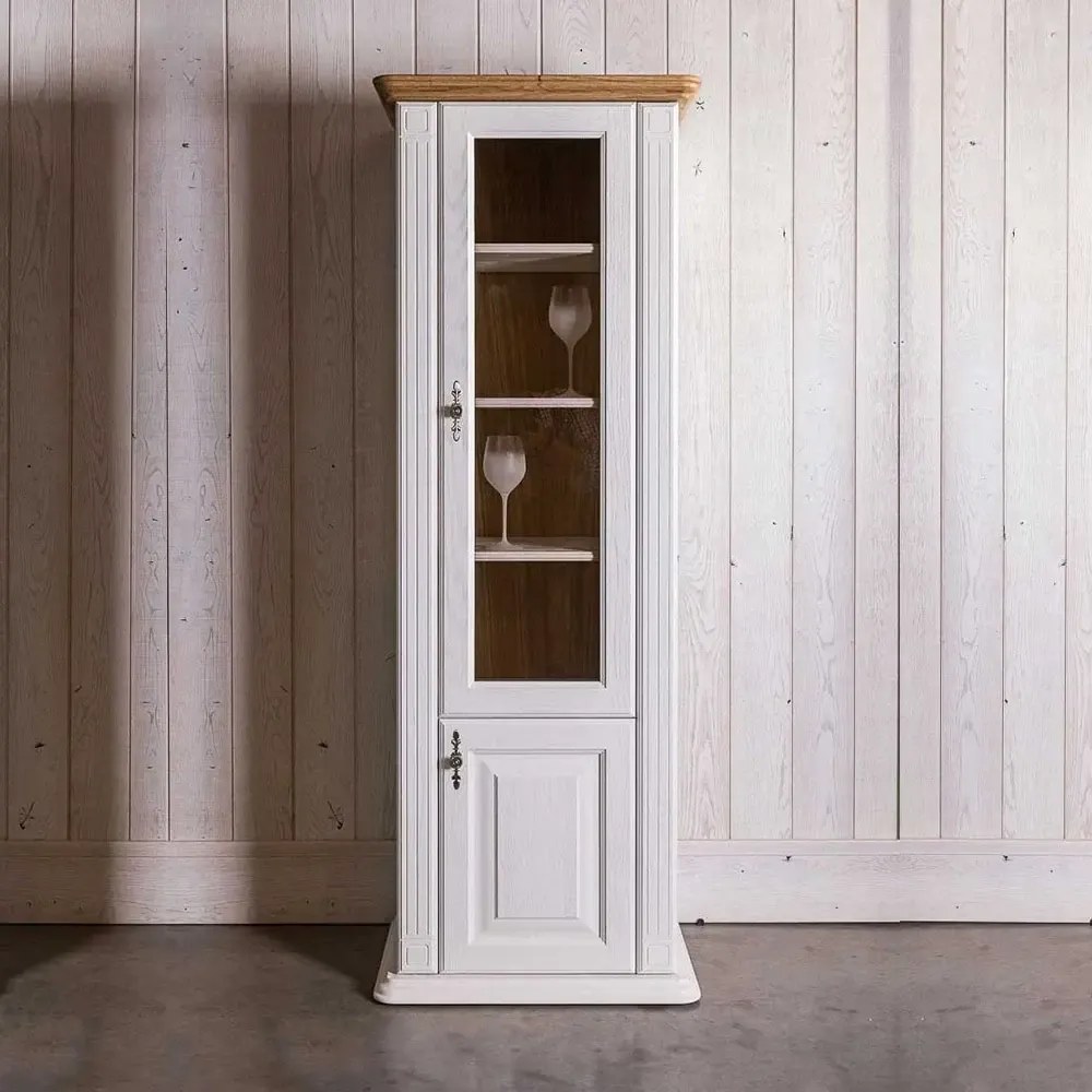 Biela vitrína na poháre z masívu s otváraním vpravo, 64x47x210 cm