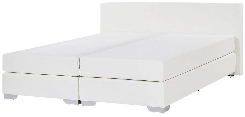 Biela kožená kontinentálna posteľ 160 x 200 PRESIDENT Beliani