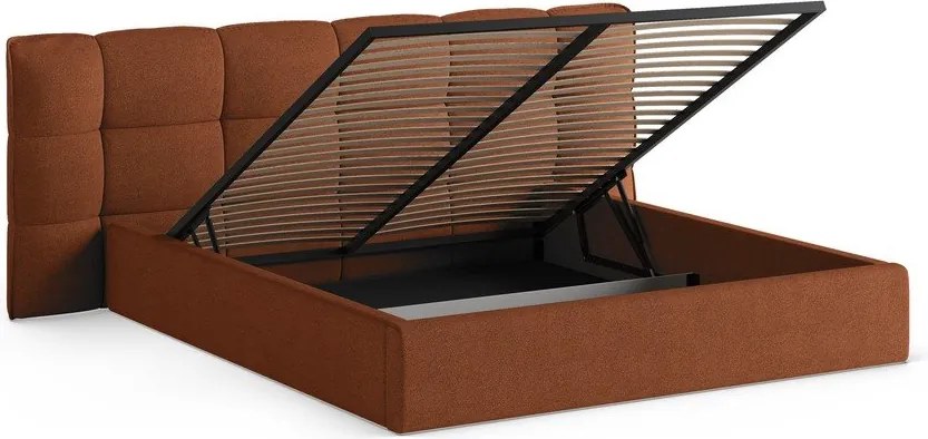 Čalúnená dvojlôžková posteľ s úložným priestorom s roštom 200x200 cm v tehlovej farbe Eric – Micadoni