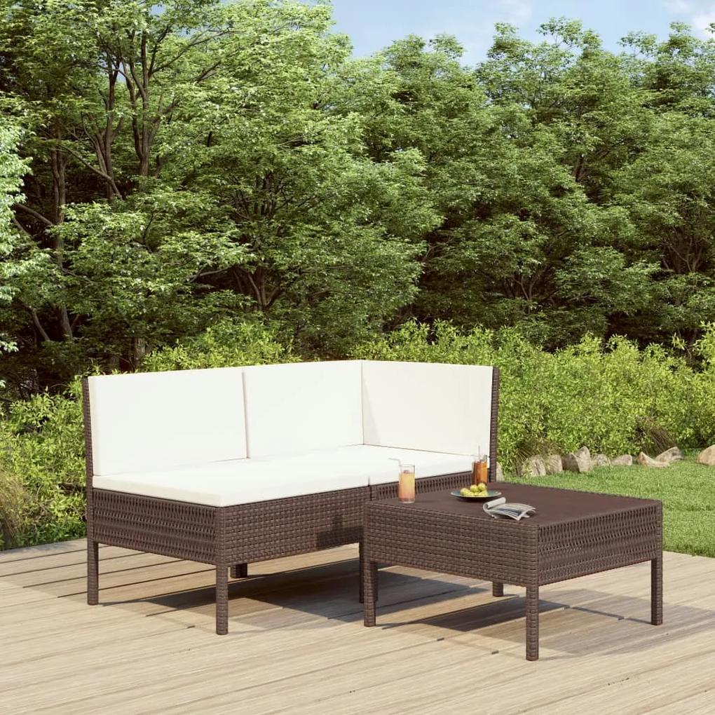 3-dielna záhradná sedacia súprava+podložky, polyratan, hnedá